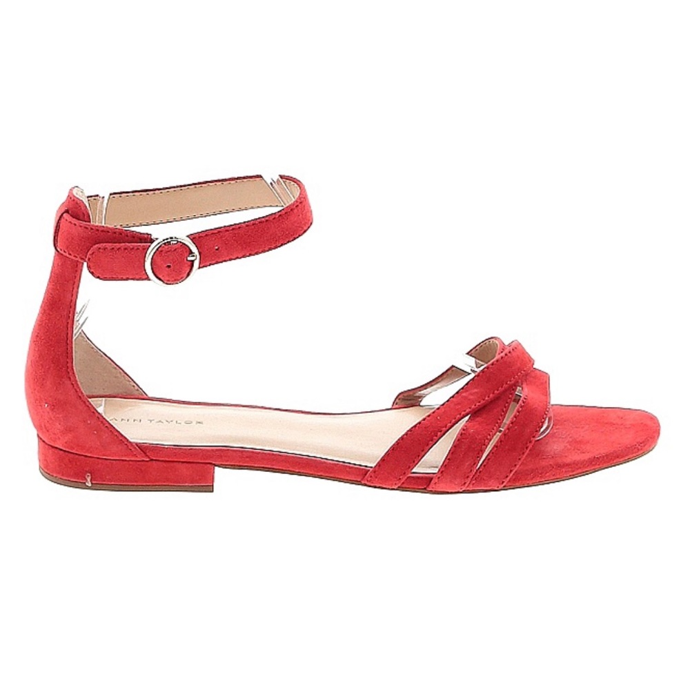 Ann Taylor sandals, strappy red low heel sz 8.5 velour strap ankle